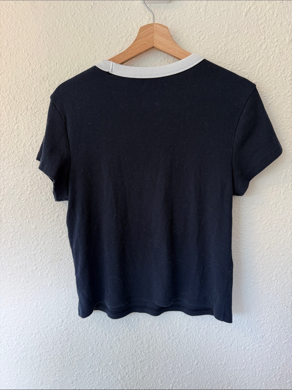 Old Navy Navy Tee with White Collar and Red Apple Accent - Picture 3 of 4